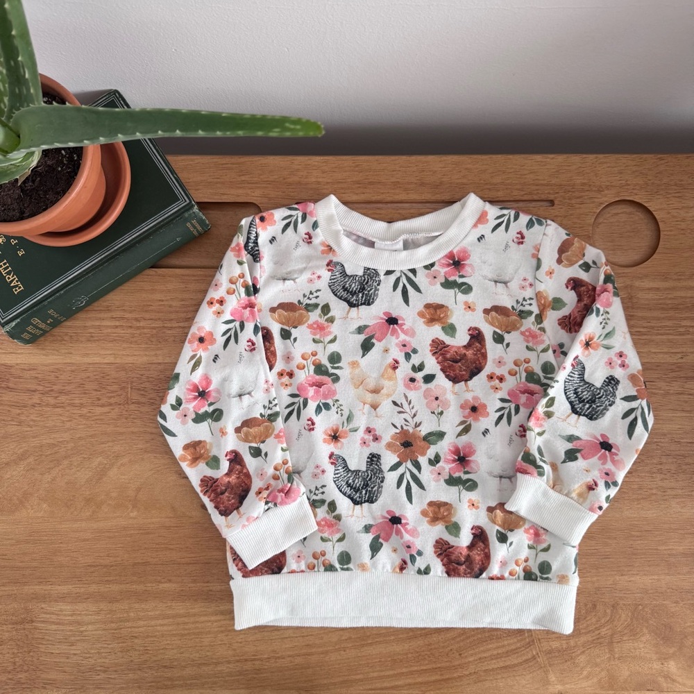 Farm Floral Chicken Sweatshirt Toddler 2/3 Cottagecore | Prairie | Homestead